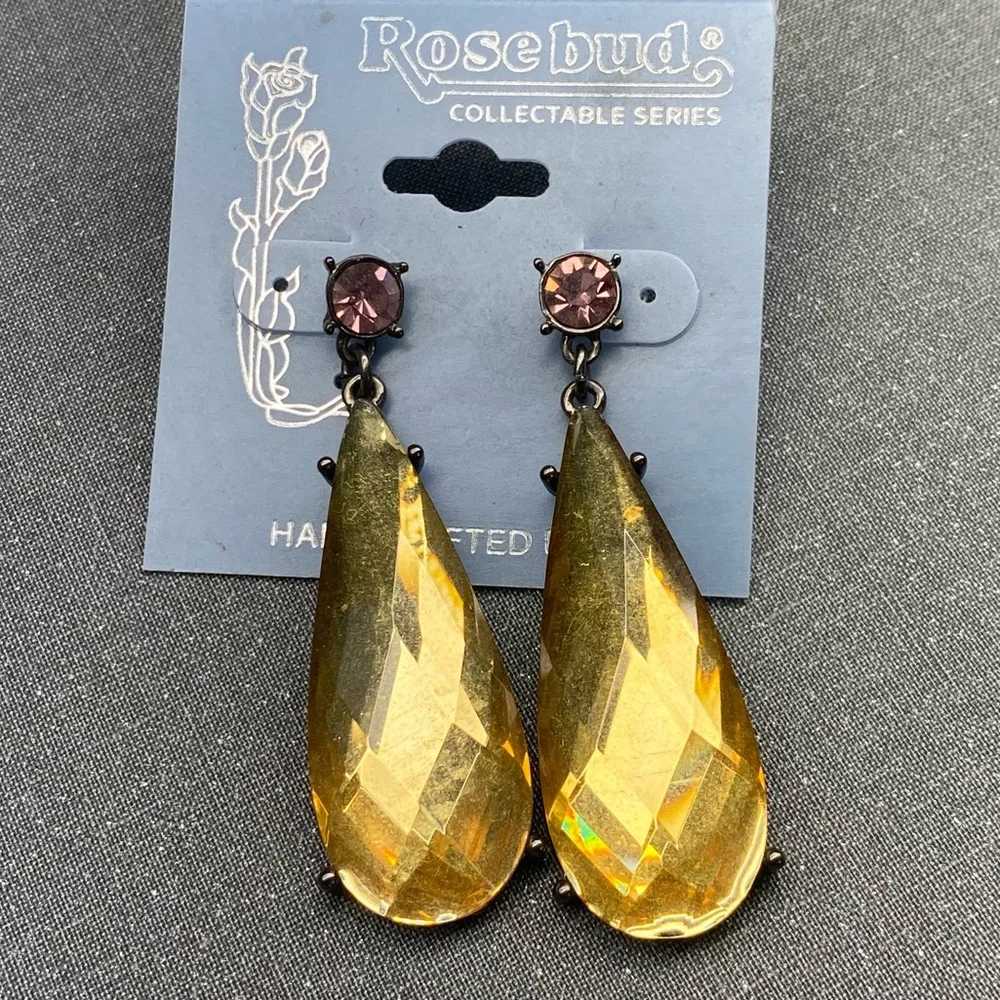 Rosebud Collectables Series Pink & Champagne Dangle Rhinestone Earrings